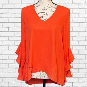 Vince Camuto Orange Ruffle Sleeve Blouse
